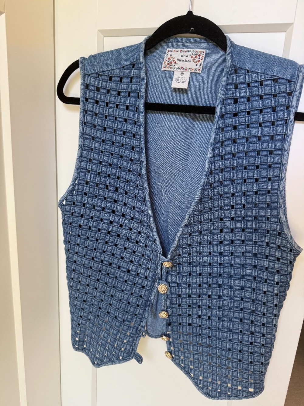 Woven Denim Vest Gold Buttons Medium